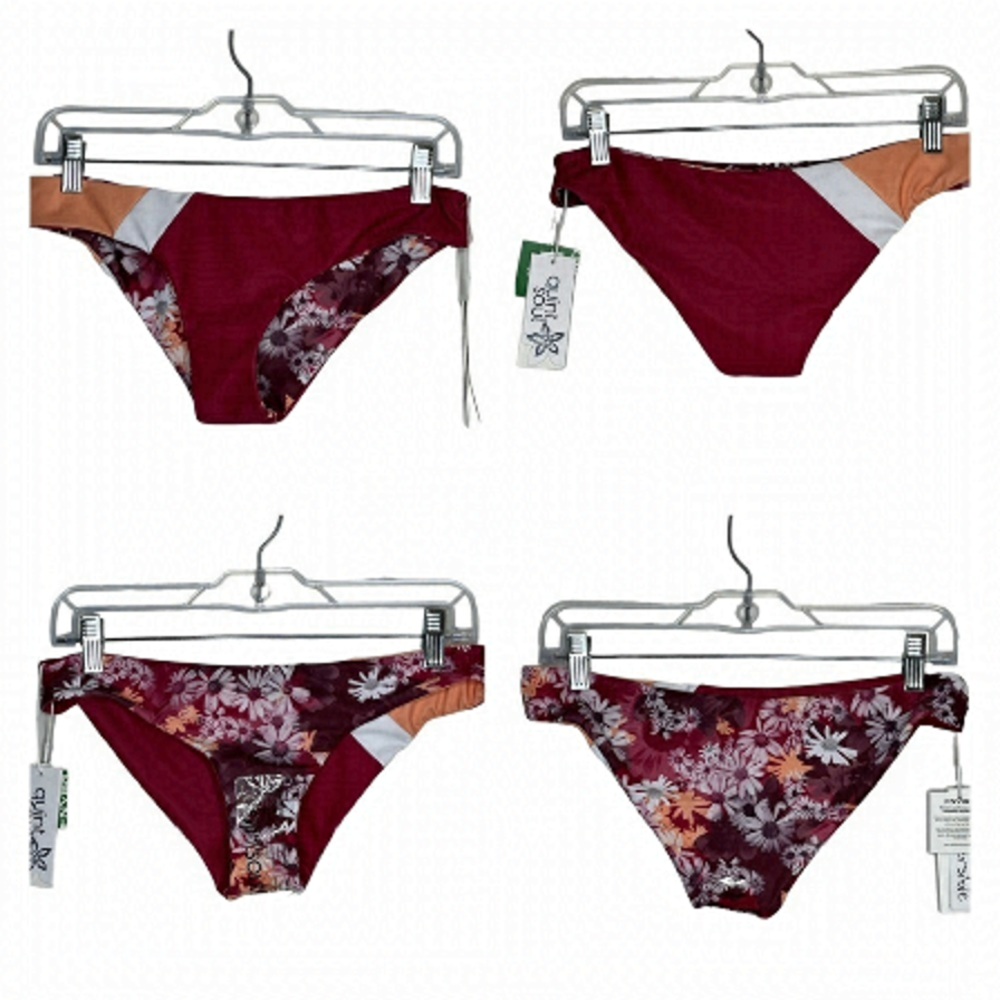 QUINT Soul Reversible Bikini Bottom Low Rise Floral Color Block Multi Sangria